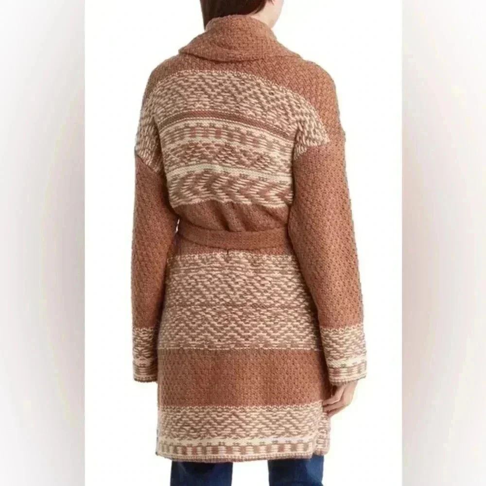 Lucky Brand Women's Fairsle Sweater Coatigan, Caramel Cafe Sz M - Picture 2 of 16
